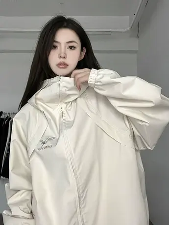 国潮机能风冲锋衣vintage美式外套男高领户外连帽工装登山服夹克商品大图