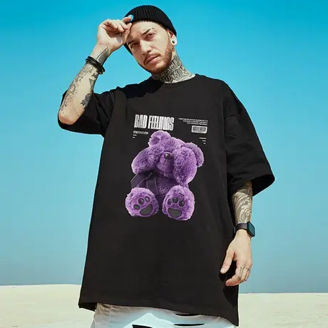 2023新款夏季男士大码男装短袖T恤潮牌潮流宽松半袖男圆领上衣夏商品大图