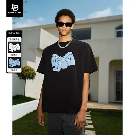 Lilbetter歪歪WAIWAI联名紫外线变色短袖t恤男美式半袖纯棉体恤潮图片