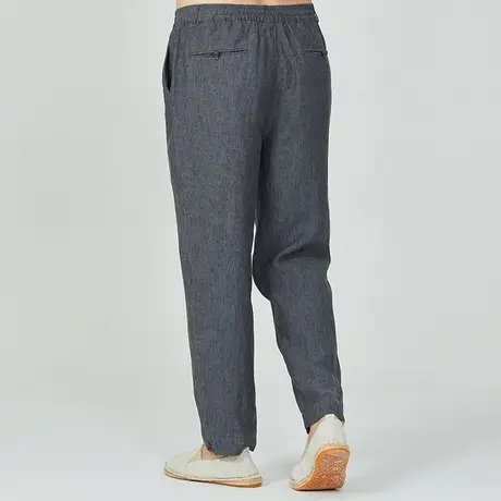 休闲裤男亚麻九分裤宽松直筒夏季薄款中国风男裤中年男士棉麻裤子商品大图