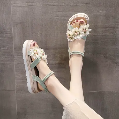花朵凉鞋女厚底仙女风沙滩鞋夏季公主风配裙子优雅性感凉鞋孕妇鞋商品大图