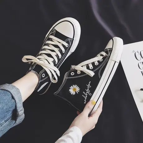 小雏菊高帮帆布鞋女2023春秋潮鞋韩版ulzzang百搭布鞋学生板鞋子商品大图