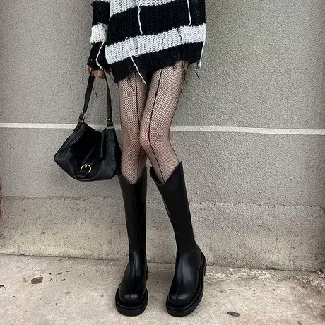 马丁靴女2023年秋冬新款长筒靴粗腿厚底瘦瘦靴高筒骑士靴女商品大图