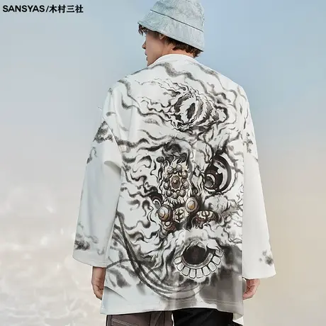 木村三社SANSYAS 国潮原创中国风醒狮汉服道袍外套男薄防晒衣上衣商品大图
