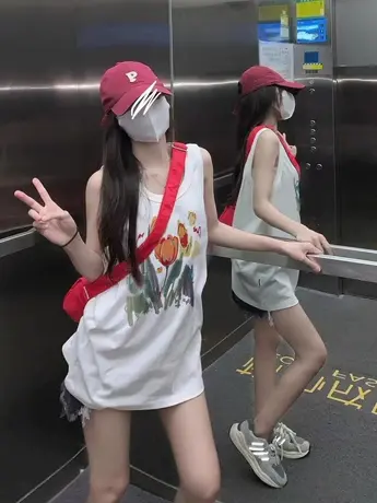 美式复古纯棉吊带运动坎肩背心无袖t恤女夏季外穿宽松篮球服上衣商品大图
