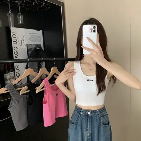带胸垫工字小背心吊带女装夏季新款法式复古内搭外穿辣妹无袖上衣图片