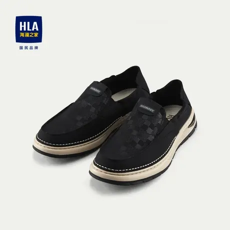 HLA/海澜之家一脚蹬休闲鞋2024新款防水透气黑色格纹套口懒人鞋男图片