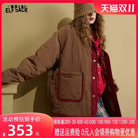 妖精的口袋咖色复古棉服女2022冬季新款宽松加厚外套棉衣棉袄小众图片