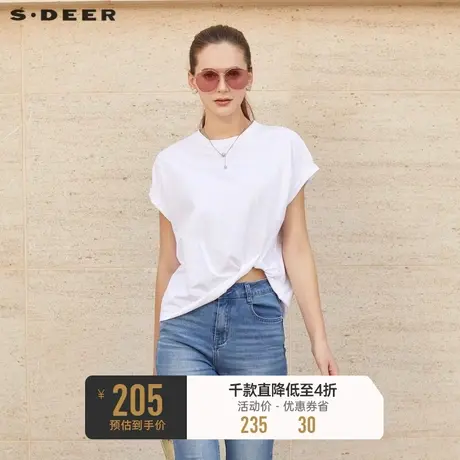 sdeer圣迪奥女装休闲圆领不规则短袖T恤S232Z0116🍮图片