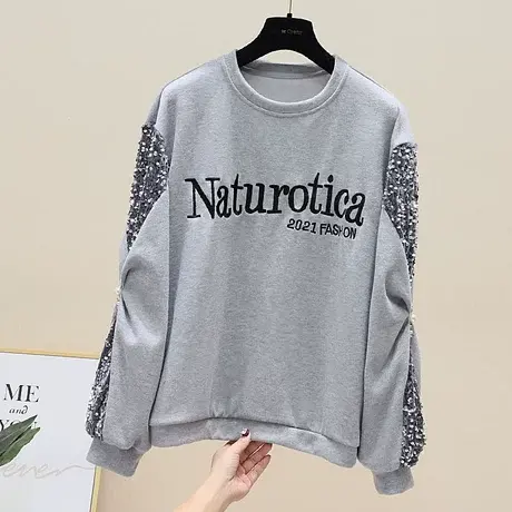 欧洲站亮片长袖卫衣女宽松春秋洋气字母印花2023新款秋装欧货上衣商品大图