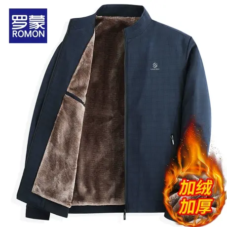 罗蒙加绒男士外套秋冬季加厚保暖中老年夹克2023新款爸爸冬装上衣商品大图