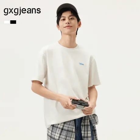 gxg.jeans男装 多色拼接肌理字母点缀简约圆领短袖T恤男 25夏新品图片