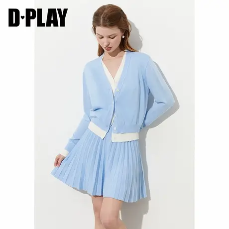 DPLAY2025年春季新款蓝色针织衫女气质外套短裙套装多巴胺上衣图片