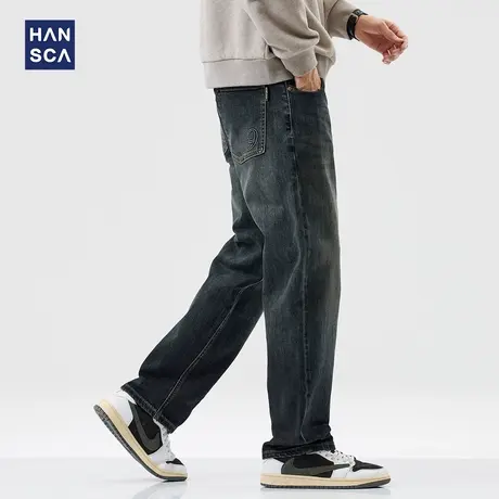 hansca舒适透气直筒牛仔裤男2024年秋季新款复古马骝水洗宽松长裤商品大图
