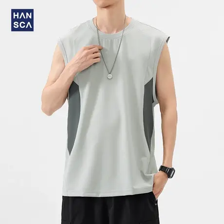 hansca 凉感速干背心男2025夏季户外宽松运动撞色冰丝透气无袖t恤商品大图