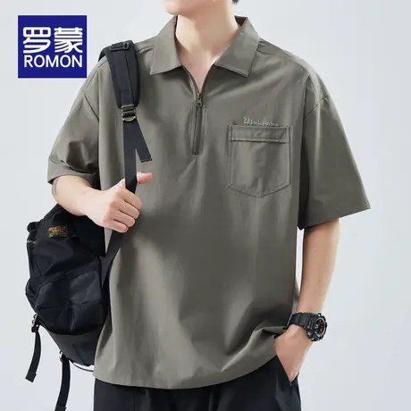 罗蒙夏季冰丝POLO衫男士2025新款短袖上衣潮牌休闲翻领薄t恤男装商品大图