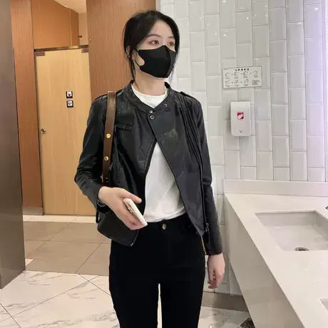 小皮衣女外套2023年新款修身机车短款春秋小个子秋季黑色pu皮夹克图片