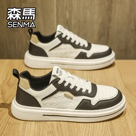 森马男鞋春秋百搭休闲低帮小白鞋真皮运动防水防滑厚底增高小白鞋商品大图