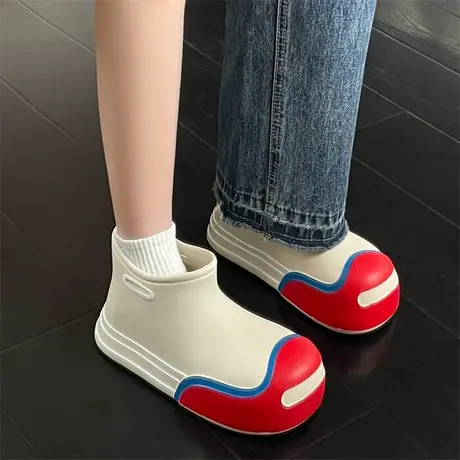 永希可爱时尚短靴女夏季2023年新款防滑防水厚底水鞋时尚百搭雨靴图片