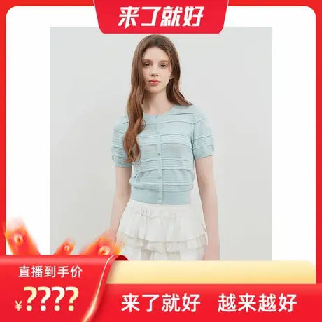 【来了就好】乐町 多层立体花边线套衫泡泡袖少女感短袖针织衫图片