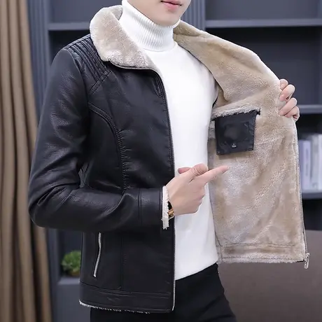 棉衣男士2023新款修身翻领加厚加绒皮衣外套保暖棉服防寒冬装潮流商品大图