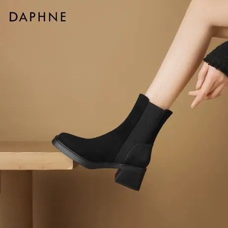 达芙妮高跟短靴女2026新款秋冬季加绒切尔西靴粗跟瘦瘦靴子马丁靴商品大图