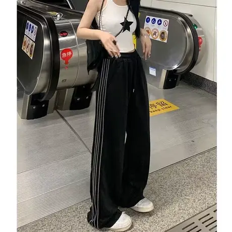 美式高街直筒阔腿裤女春季韩版高腰百搭宽松显瘦学生休闲拖地长裤商品大图