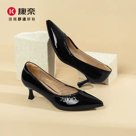 康奈女鞋2025秋季新款漆皮尖头细跟百搭工作鞋出勤约会单鞋高跟鞋商品大图