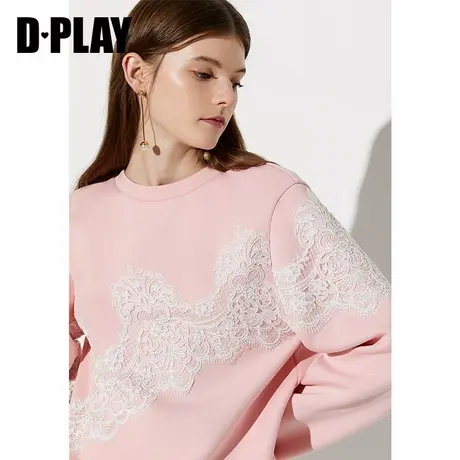 DPLAY德帕拉春新品欧美圆领宽松休闲卫衣蕾丝印花上衣商品大图