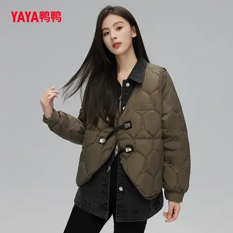 【鸭鸭甄选】羽绒服女2023年韩版短款衬衫领时尚设计感假两件外套商品大图