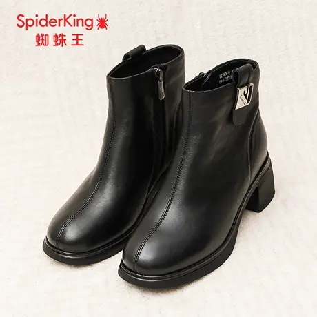 SPIDER KING/蜘蛛王正品切尔西女靴2025冬新款加绒羊皮气质粗高跟图片