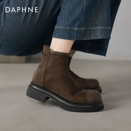 达芙妮厚底马丁靴女2025新款秋冬绒面保暖英伦风短靴子百搭烟筒靴图片