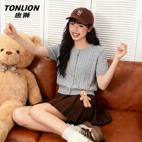 唐狮官方绞花短袖t恤女2026新款春夏针织衫半袖修身气质短上衣VC图片