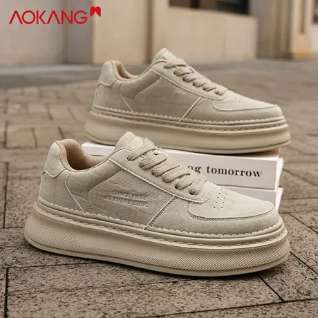 奥康格子小白鞋秋季高品质运动透气增高潮流男鞋低帮休闲百搭板鞋商品大图