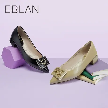 伊伴春季女鞋浅口气质通勤鞋优雅单鞋尖头低跟方扣小仙女风平底鞋商品大图