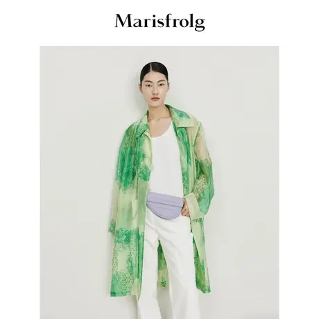 【日本进口面料】玛丝菲尔秋季新款不规则中长款绿色风衣女商品大图