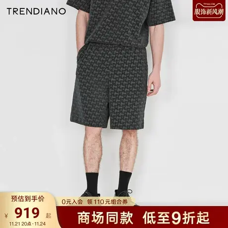 TRENDIANO经典系列2023新款夏季立体植绒纯棉宽松休闲短裤男商品大图