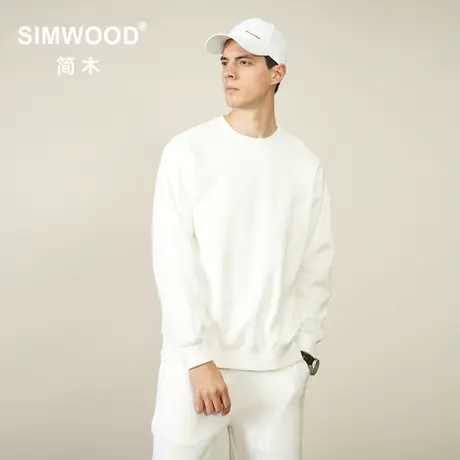 Simwood简木男装2022秋装300g胸前字母刺绣简约圆领纯色男士卫衣图片