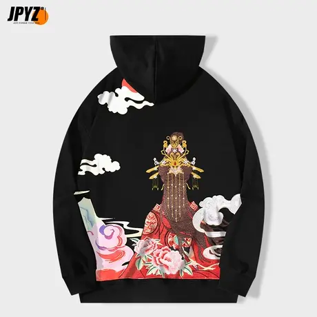 加绒加厚卫衣男秋冬紫霞刺绣连帽宽松衣服男装上衣oversize外套潮商品大图