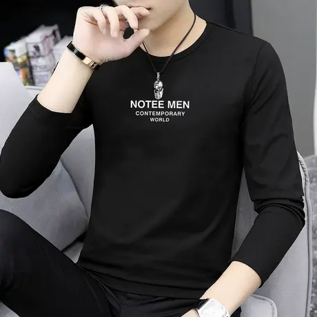 莫代尔长袖t恤男印花黑色秋季小衫潮流内搭打底衫体恤圆领秋衣服商品大图