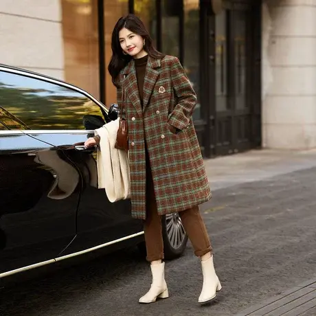 时尚毛呢大衣2023年冬季新款女百搭小香风加棉厚款学院风呢子外套图片