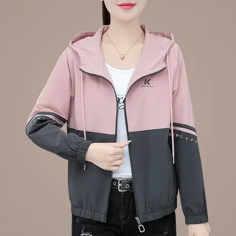 梭织布休闲连帽运动外套女春秋装2023年新款时尚小个子薄款夹克衫商品大图