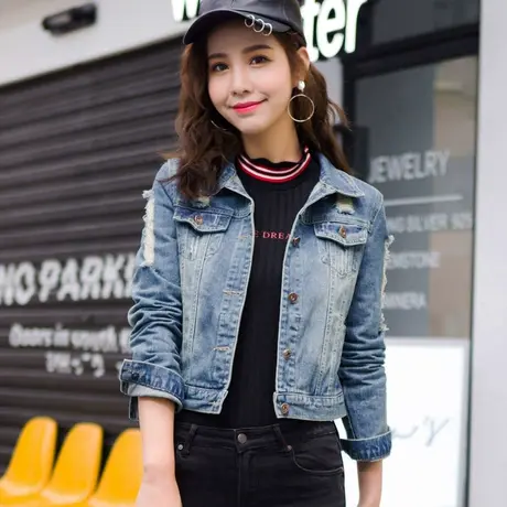 牛仔外套女短款修身韩版新款显瘦学生长袖春秋牛仔服上衣大码193商品大图