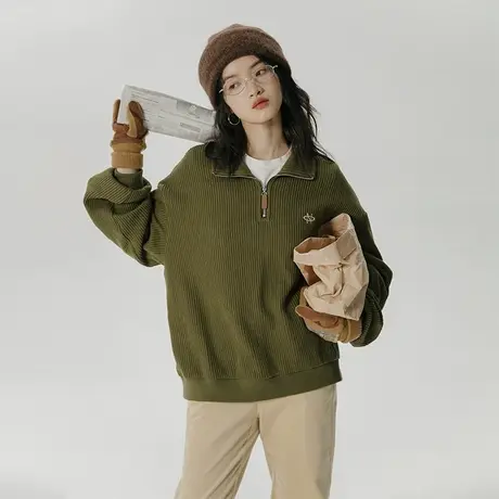 omont蛋挞家 美式复古polo卫衣女2023新款春秋休闲拉链卫衣上衣图片