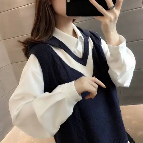 春装马甲背心女2023年新款女士宽松V领毛衣学院风坎肩针织外套潮图片