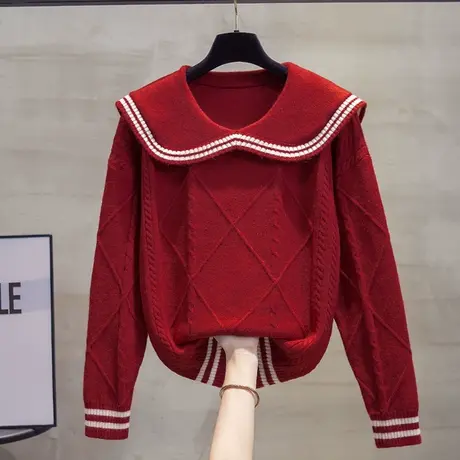 娃娃领麻花毛衣女加厚打底衫2023秋装新款宽松外穿套头内搭上衣潮商品大图