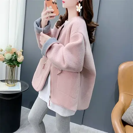 韩系温柔风加厚羊羔毛外套女2023秋冬新款宽松百搭时尚设计感上衣图片