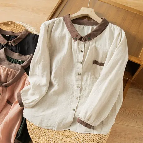 享永子亚麻衬衫女文艺复古宽松显瘦上衣棉麻衬衣百搭2023春夏新款图片