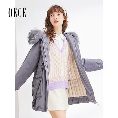 Oece大毛领羽绒服冬新款中长款气质外套加厚羽绒衣图片