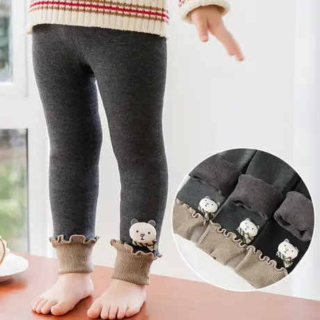 2021秋冬新款加绒加厚卡通小熊儿童九分裤精梳棉宝宝保暖打底裤袜图片